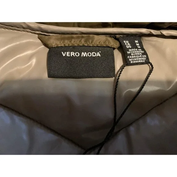 VERO MODA Quilted Puffer Vest Olive Green Zip Front Stand Collar Size M - Picture 8 of 8